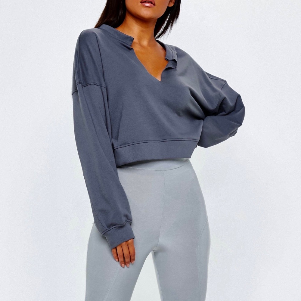 MISSGUIDED Oversize V Front Sweatshirt Jumper GREY